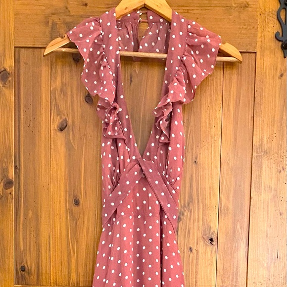 Listicle Dresses & Skirts - NWOT pink polka dot floor length halter maxi dress